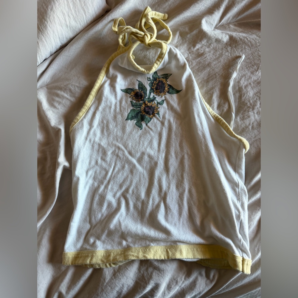 American Eagle Outfitters White and Yellow Top
